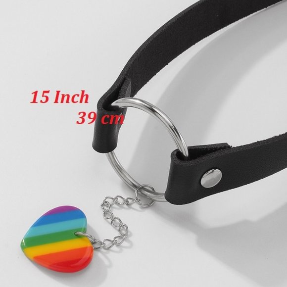 New Hot Rainbow Leather Pride Choker Necklace - Picture 2 of 5